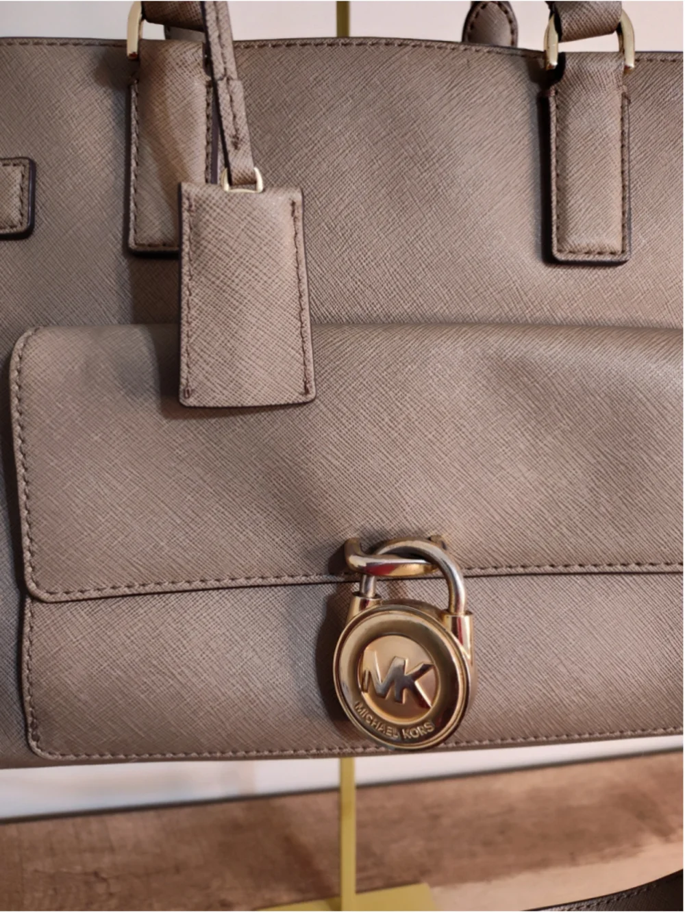 Women's Michael Kors Satchel Bag One Size Taupe Gold